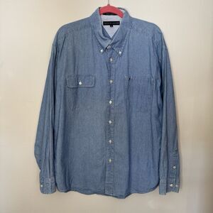 Tommy Hilfiger Womens Blue Wash Denim Button Down Long Sleeve Shirt Size XL